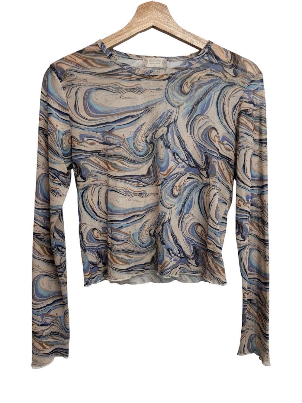 Alter'd State Sheer Mesh Marble Print Long Sleeve Blouse Top Women Medium Party